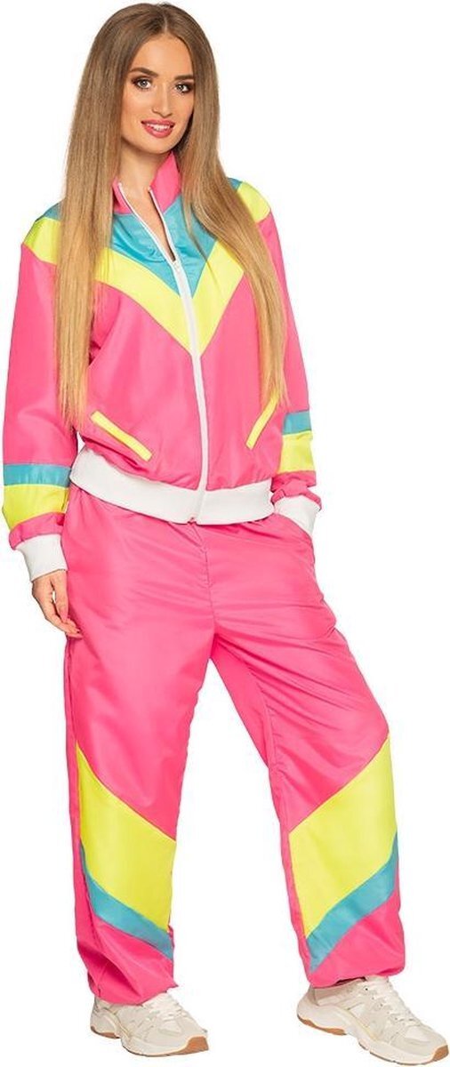 partycorner Boland Trainingspak Retro Babe Dames Polyester Neonroze Maat Xl