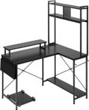 VEVOR Gaming Bureau L-vormig 1,2 m, hoekbureau met monitorstandaard, stopcontacten, uitschuifbare CPU-standaard en plank, hoekbureau met een draagvermogen van 68 kg, gamingbureau voor thuiswerkplek