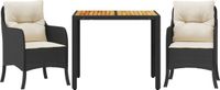 vidaXL 3-delige Tuinset met Kussens, Poly Rattan, Zwart