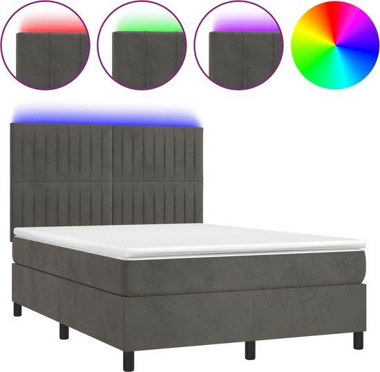 vidaXL Boxspring met matras en LED fluweel donkergrijs 140x200 cm