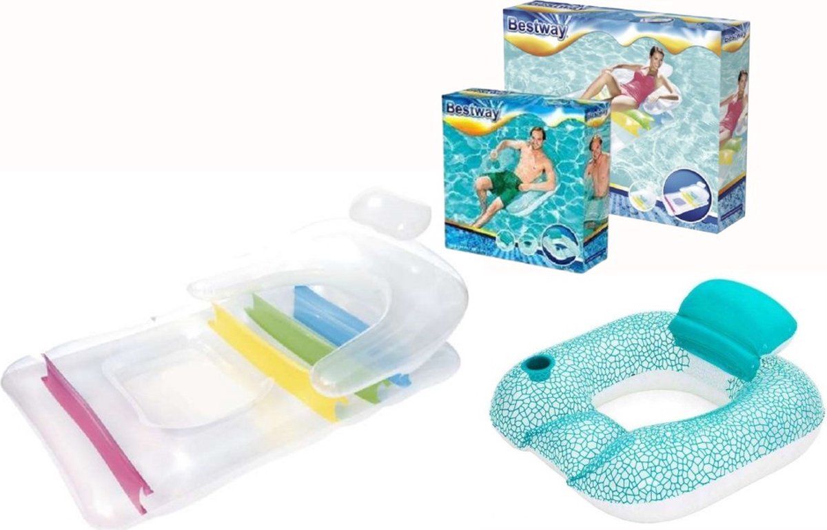 Bestway Transparant Luchtbed - 165 x 89 cm + Opblaasbare Drijfstoel