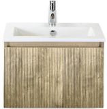 BES LED Frozen 3D Badmeubelset 60 cm - Greeplijst in Kleur - French Oak - Keramische Wastafel Wit 1 Kraangat