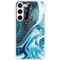 Samsung Galaxy S23 Marbre bleu paillete Verstevigd hoesje met sublimatie bedrukking