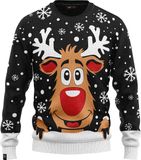 JAP Christmas Kersttrui (maat M) - 100% Gerecycled - Kriebelt niet - Kerstcadeau volwassenen - Foute Kersttrui dames en heren - Rudolf het Rendier - Zwart