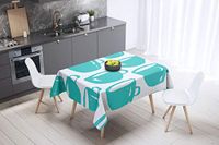 Bonamaison Tafelkleed, Anti-Mold, Sneldrogend, Waterdicht, 100% Polyester Tafellaken, Turkoois, wit, 140 x 140 Cm
