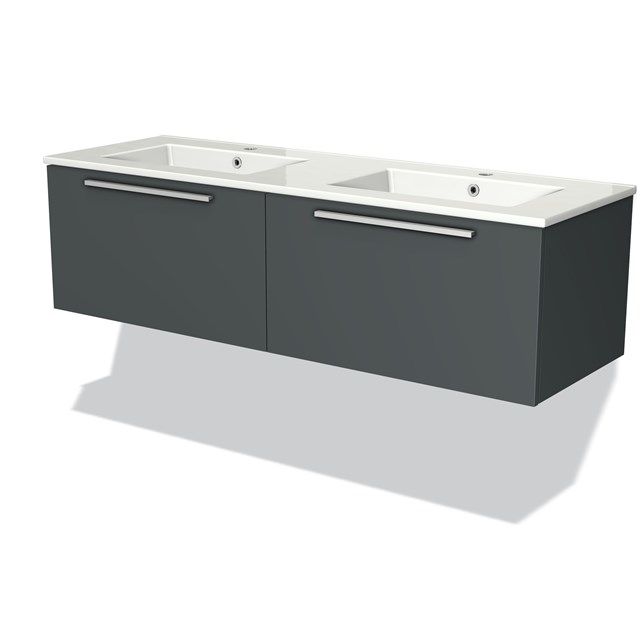 Maxaro Badkamermeubel 140cm Modulo Donkergrijs 2 Lades Vlak Wastafel Keramiek