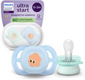Philips Avent Ultra Start - BPA-vrije siliconen fopspeen (0-6 mnd) - Symmetrisch ontwerp - 2 stuks - Groen en blauw