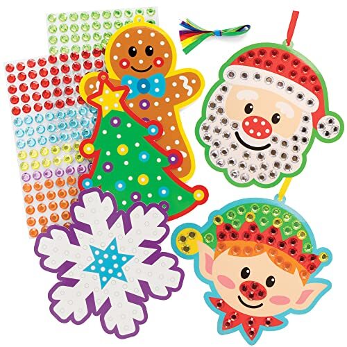 Baker Ross FC156 Kerst Edelstenen decoratie kunst set - Pak van 5, Maak je eigen Afbeelding, Creatieve Activiteiten voor Kinderen, Zelfklevende Edelsteentjes