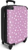 NoBoringSuitcases.com® Handbagage koffer lichtgewicht met witte sterren op paarse achtergrond