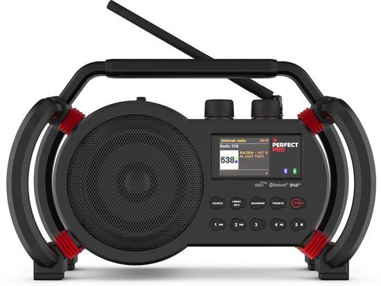 PerfectPro NETBOX Bouwplaatsradio - WiFi, DAB+, FM, Bluetooth, USB, AUX, IP64 - Zwart