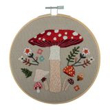 Trimits Borduurpakketten - 15 cm 6" Borduurpakket voor beginners, Kruissteekpakketten voor volwassenen, Starterset met bamboe borduurring, stof, garen, naald en achterkant - Paddenstoel