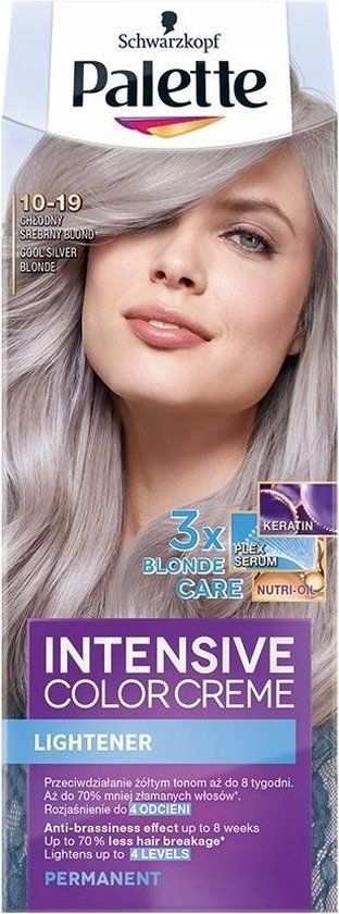 Schwarzkopf Palette Intensive Color Creme Lightener Haarkleuring 10-19 Koel Zilver Blond