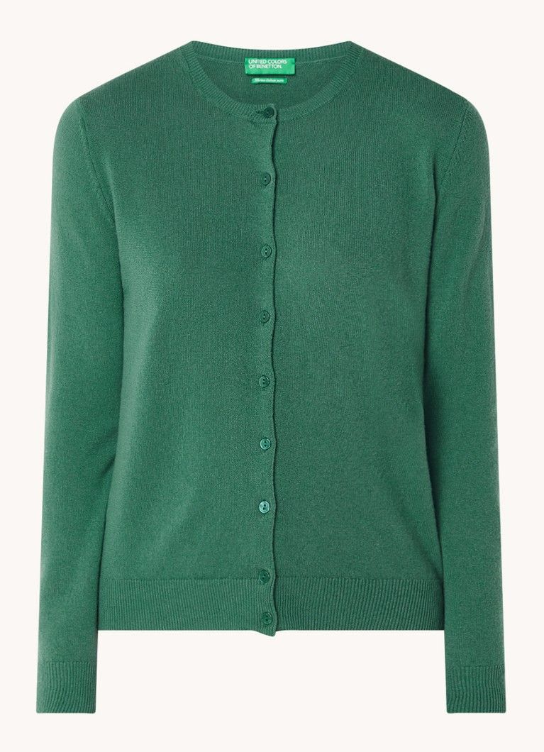 Benetton Fine Knit Wool Cardigan with Round Neck