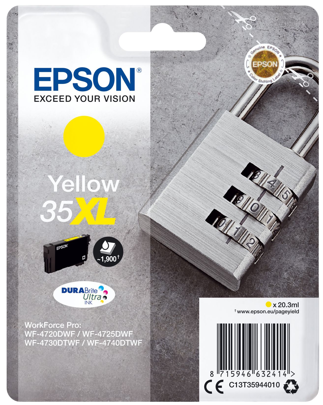 Epson 35XL Yellow Ink Cartridge - 1900 Pages - Compatible with Epson WorkForce Pro Printers