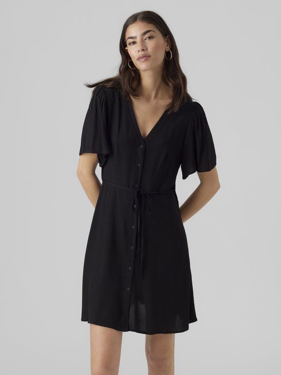 VERO MODA VMALBA SS Short Dress WVN NOOS - Black - Women's Mini Dress - Size M