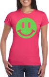 Bellatio Decorations Verkleed shirt dames - Smile / Emoticon - roze - carnaval/foute party - feestkleding XXL