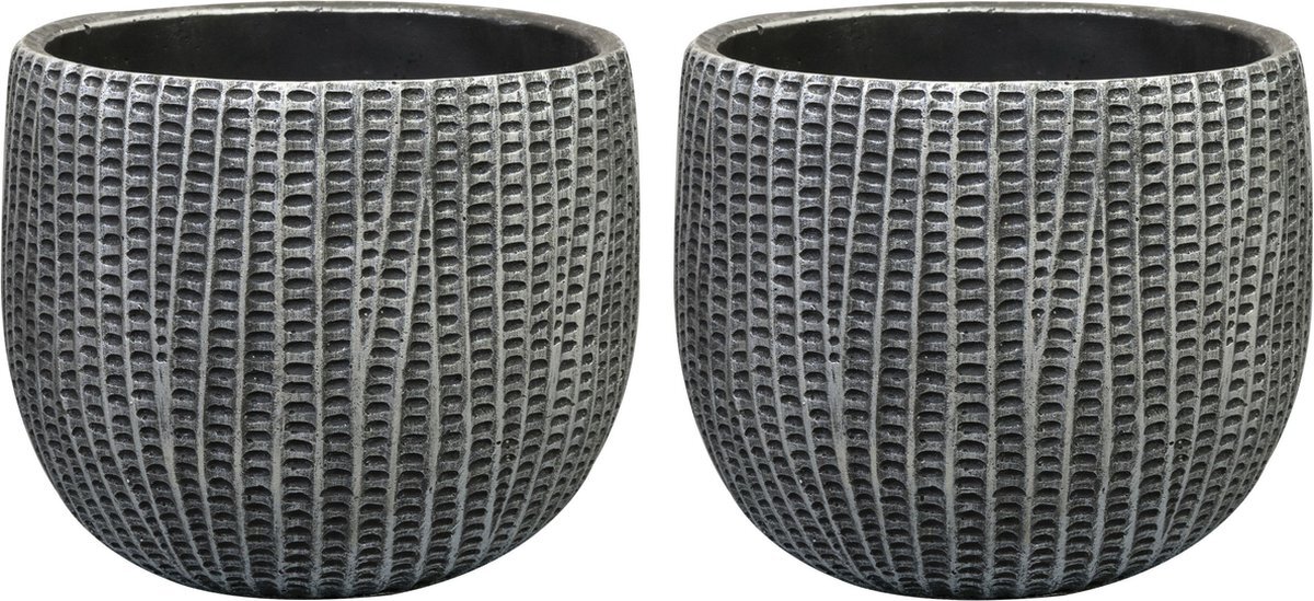 Steege, TER Bloempot/plantenpot - 2x - binnen - zwart/metaal - D19/H14 cm