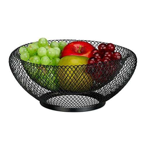 Relaxdays fruitschaal metaal, rond, dubbelwandig, HxØ: ca. 10 x 25 cm, voor groente en fruit, moderne fruitmand, zwart