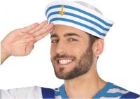 Atosa Wit/blauw matrozen verkleed hoedje voor volwassenen - 2x - polyester - marine/sailor - carnaval