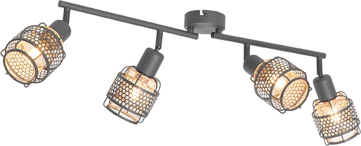 QAZQA Noud - Design Plafondspot - 4 Lichts - Zwart - Metaal