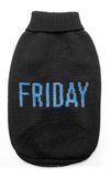 Record - Everyday hondentrui, zachte coltrui met elastische broekspijpen, geborduurd met 'Friday'-opschrift, zwart, S - ruglengte 35 cm