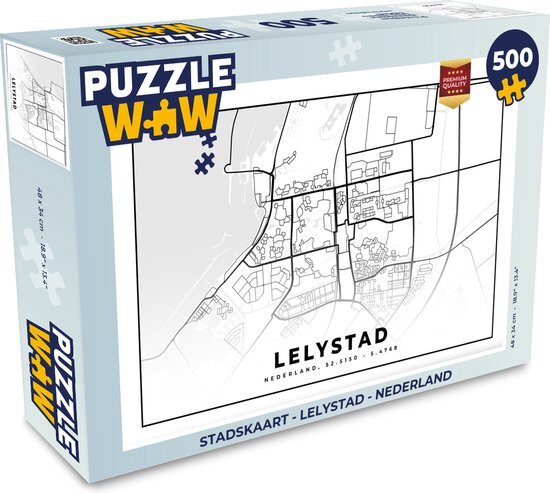 MuchoWow Puzzel Stadskaart - Lelystad - Nederland - Legpuzzel - Puzzel 500 stukjes - Plattegrond