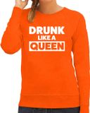 Bellatio Decorations Shoppartners Bv Koningsdag sweater Drunk like a Queen - oranje - dames - koningsdag outfit / kleding XS