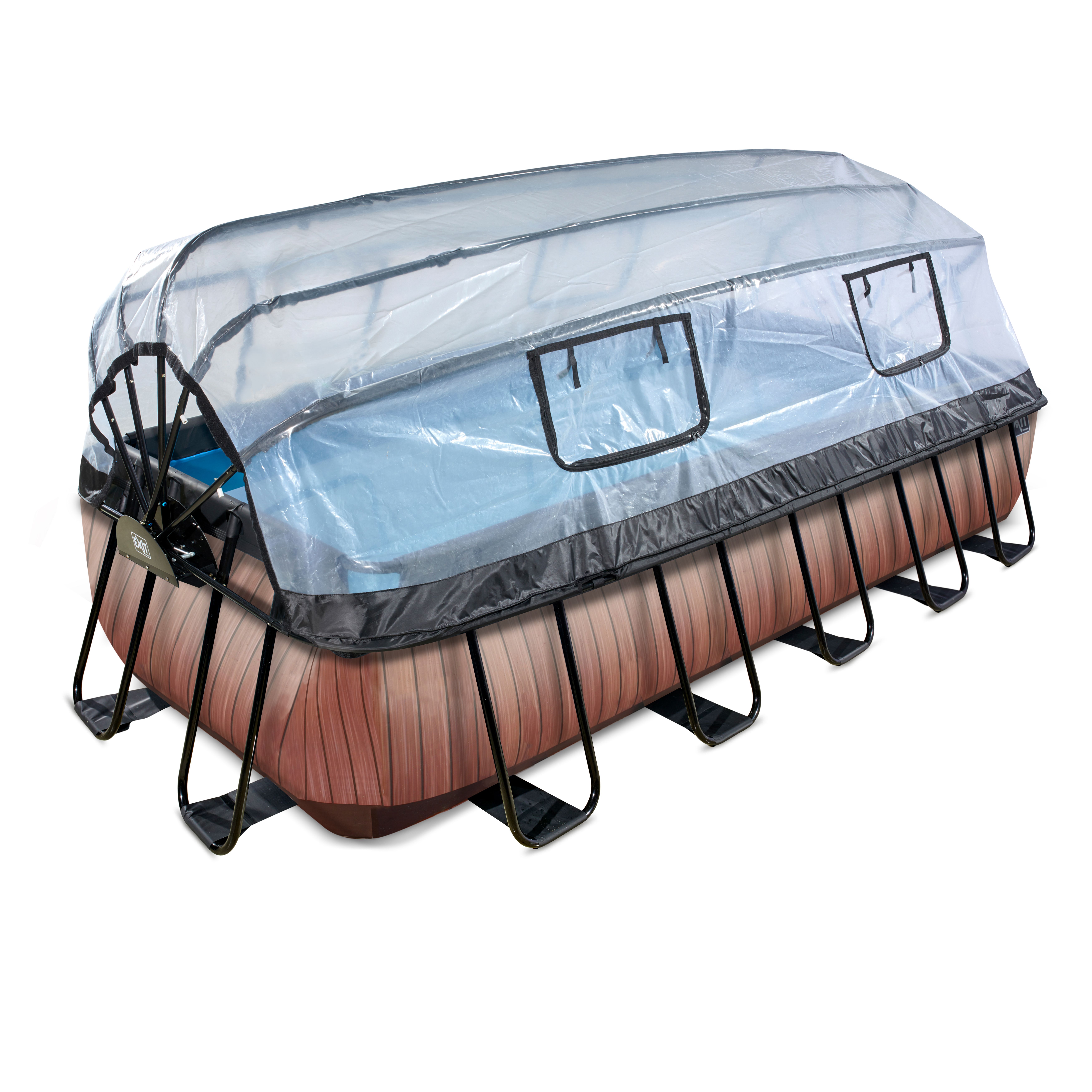 EXIT Wood Zwembad - 540x250cm - Bruin - Met Overkapping & Zandfilterpomp