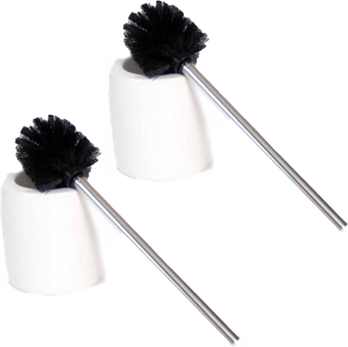 Gerim 2x wc/toiletborstels met houders keramiek zwart/wit 39 cm - Toilet/badkameraccessoires wc-borstel
