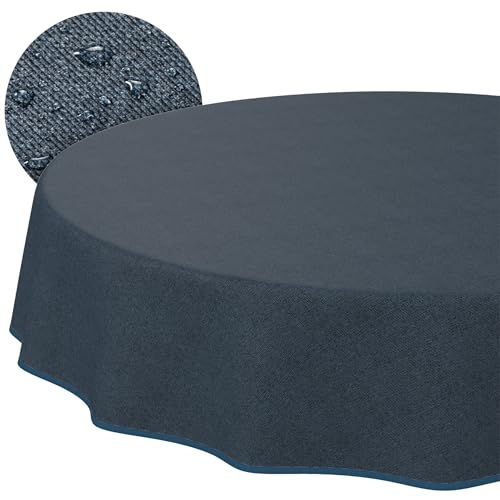 ANRO Tafelkleed Afwasbaar Donkerblauw Linnenoptiek Rond 120 cm