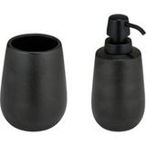 WENKO Badaccessoire-Set Modell Nerno, 2 tlg., Seifenspender und Zahnputzbecher aus hochwertiger Keramik