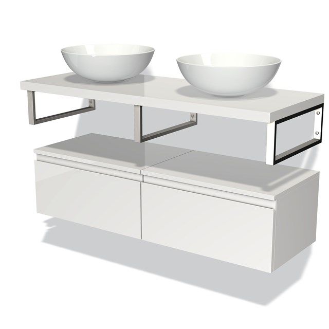 Maxaro Badkamermeubel Modulo Plato 120 cm Hoogglans Wit 2 Lades Greeploos