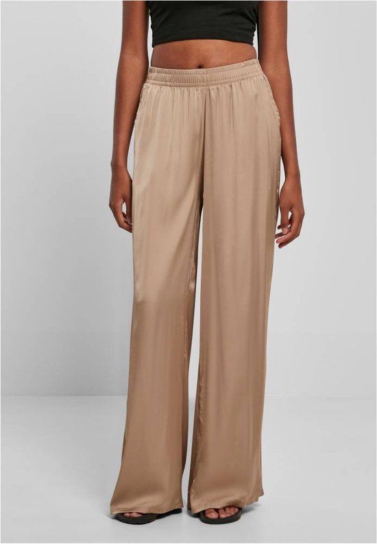 Urban Classics Satin Wide Leg Broek - Bruin - XS - Dames