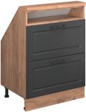 Vicco R-Line Keukenkast voor schuine wand – 60 cm met 2 laden Antraciet Landhuis/Goud Kraft Eik
