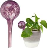 Merkloos Relaxdays waterdruppelaar - set van 2 - glas - Ø 6 cm - kamerplanten - paars
