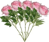 Mica Decorations Kunstbloem pioenroos - 5x - roze - 76 cm - polyester