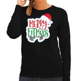 Bellatio Decorations Merry fitmas Kerst sweater / kersttrui zwart voor dames - Kerstkleding / Christmas outfit XXL