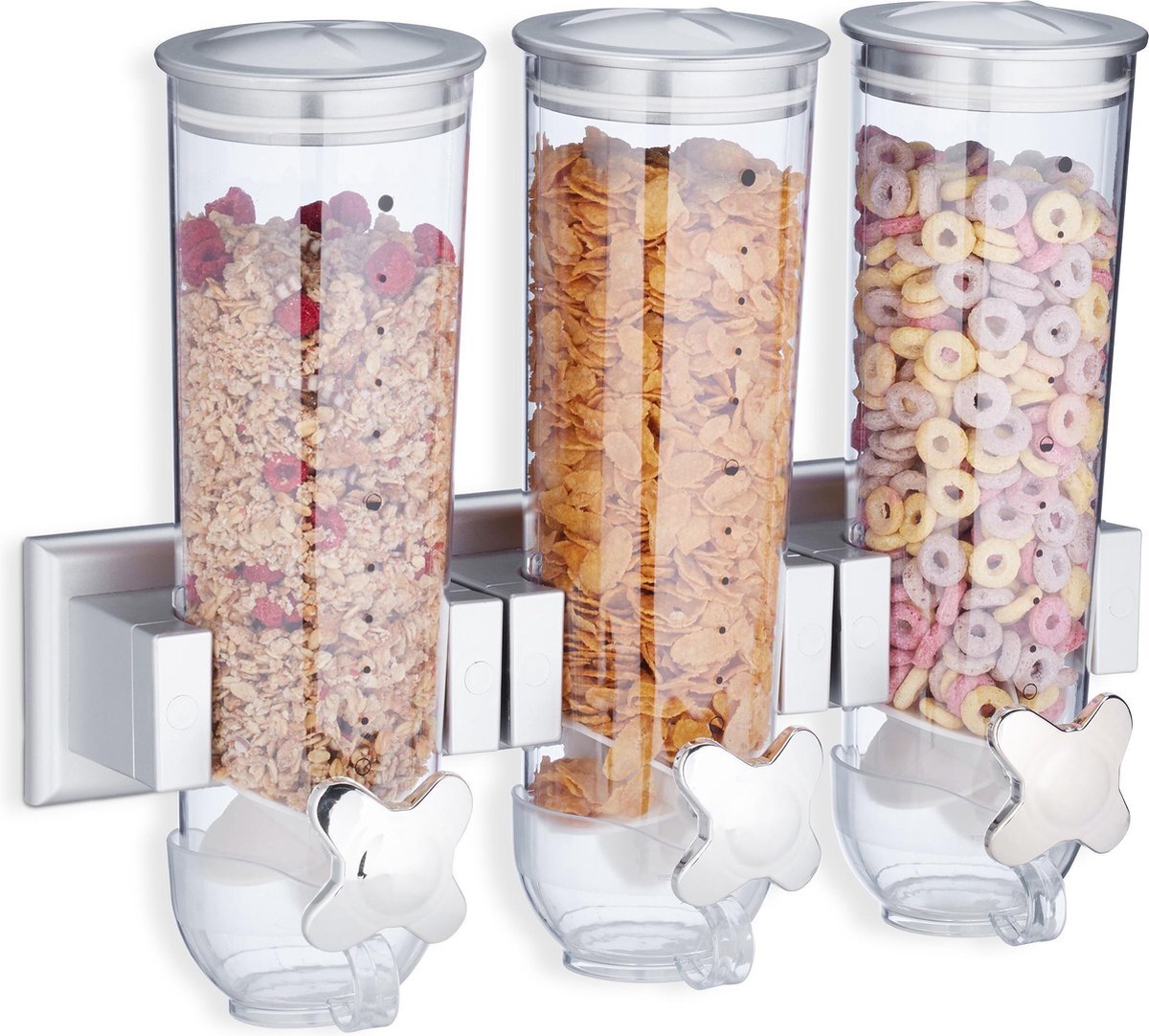 Relaxdays cornflakes dispenser - drievoudig - muesli dispenser - snoepautomaat - wand