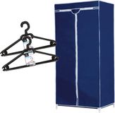 Merkloos / Sans marque Haushalt International Set van mobiele opvouwbare kledingkast met blauwe hoes 160 cm en 20x plastic kledinghangers zwart