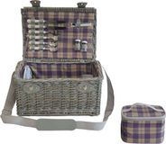 casa.pro Picknickmand Folldal voor 2 personen incl. inhoud 40x28x25 cm grijs paars en beige