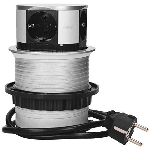 Orno OR-AE-1341(GS) Inbouw Contactdoosstrook 4-Voudig - 3680W, Ø10cm - Klaar Voor Aansluiting Met 1,5m Schuko Kabel Lengte