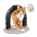 Relaxdays massageborstel kat, rond, zakjes kattenkruid, HxBxD: 34 x 36 x 28,5 cm, kattenboog met borstels, beige/zwart
