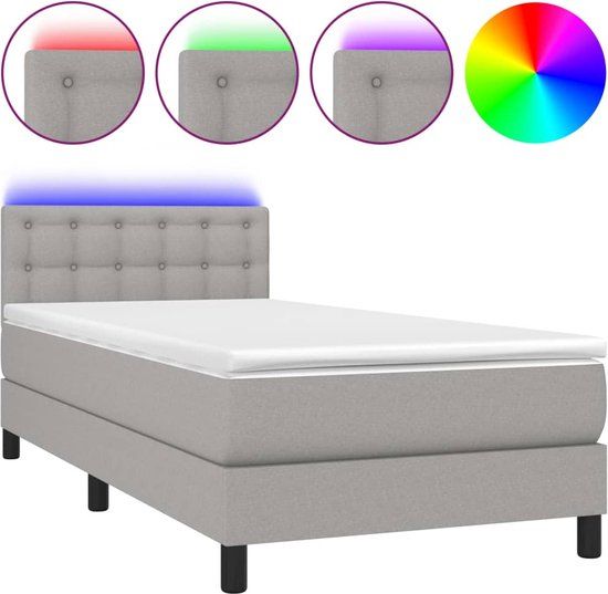 vidaXL Boxspring met matras en LED stof lichtgrijs 90x190 cm