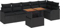 vidaXL Tuinbank - Set - 7-delig - Zwart - Polyrattan