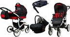 BabyLux® Largo | Set de poussette 4 en 1 | Noir Rouge | Poussette combinée | Set de poussette | Isofix-B
