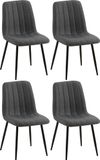 CLP Dijon Set de 4 chaises de salle à manger - Sans accoudoir - Piètement en métal - velours bleu
