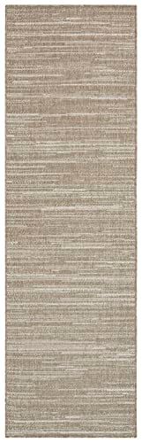 ELLE Decoration Binnen en buiten Mèlange - plat geweven omkeerbaar tapijt modern design loper gemêleerd robuust onderhoudsvriendelijk balkon terras tuin woonkamer kantoor slaapkamer lijnen 80x250 - bruin