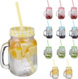 Merkloos Relaxdays limonadeglazen - set van 12 - 500 ml - met deksel, handvat en rietje