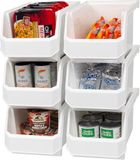 ReadySpace Grote plastic containers voor het organiseren en opbergen van bakken voor kast, keuken, kantoor of voorraadkast, 35 x 20 cm x 7 cm 6 stuks, wit, groot