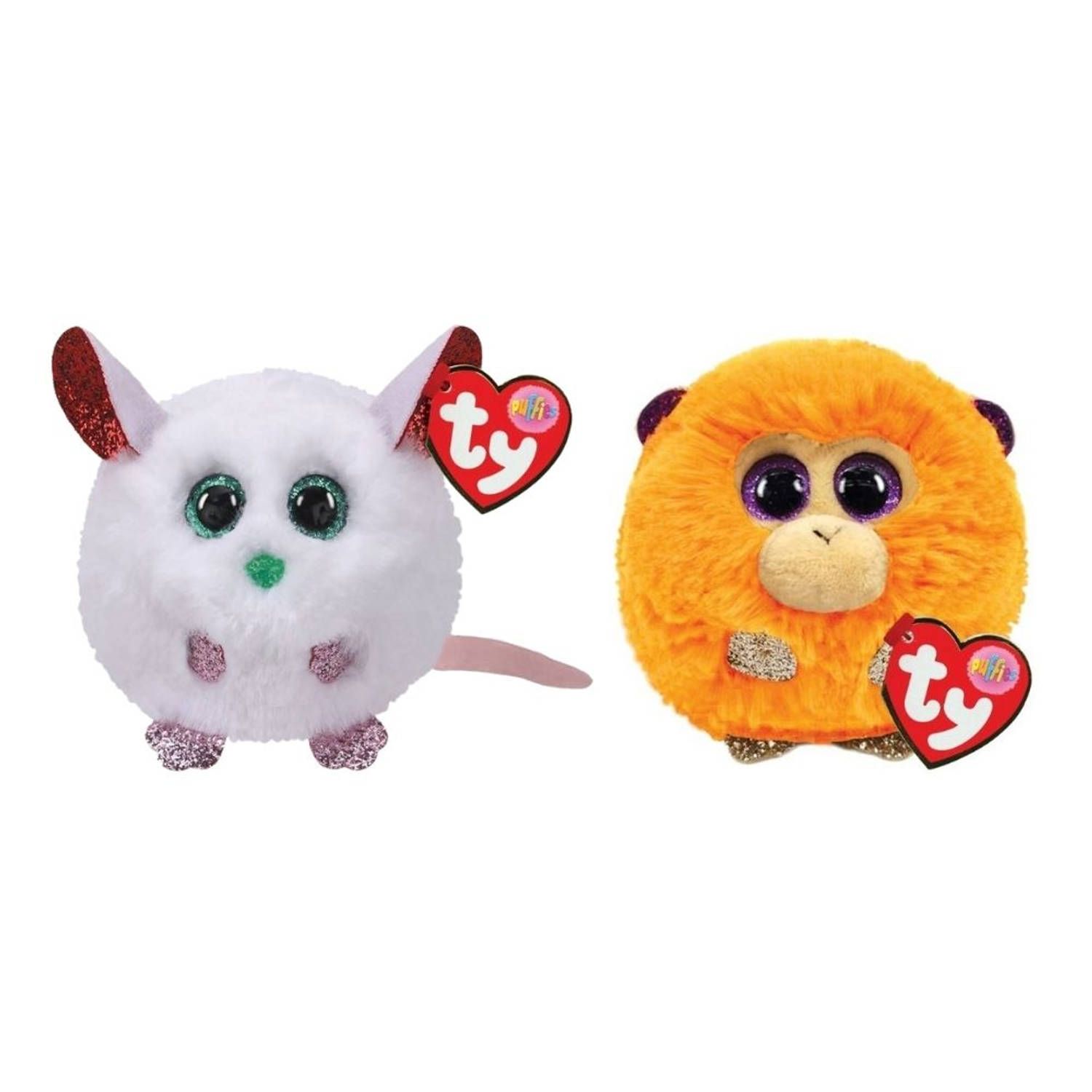 TY - Knuffel - Teeny Puffies - Christmas Mouse & Coconut Monkey - Meerkleurig